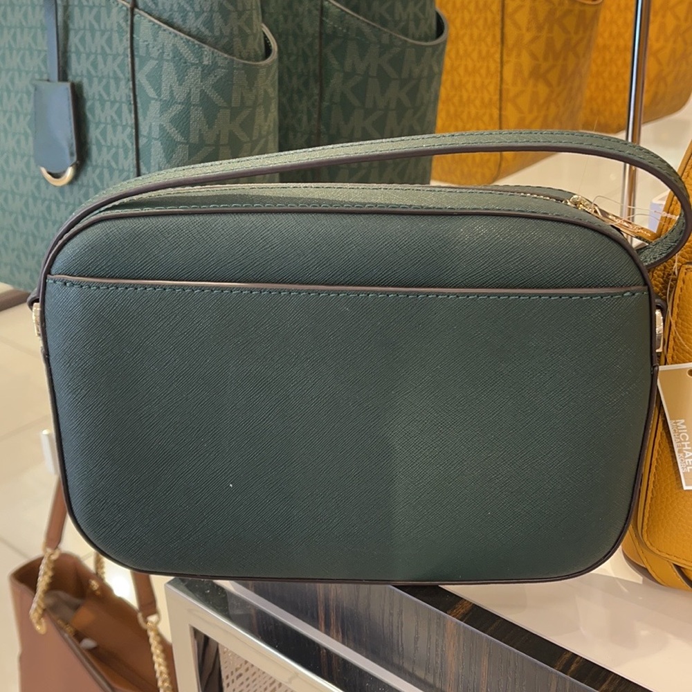 Michael Kors Jet Set Item Large East West Zip Chain Racing Green Crossbody Bag - Picture 11 of 11